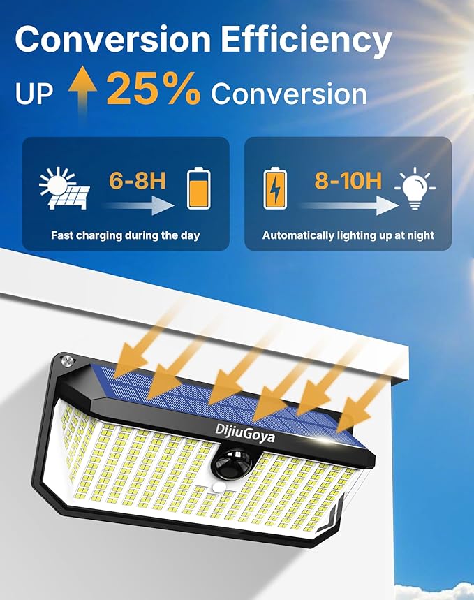 Solar Security Lights, 466 LED 4000 Lm - 270° Motion Sensor, IP68 Waterproof, 3 Lighting Modes, Dusk-to-Dawn Outdoor Flood Light for Fence Garden Backyard Garage - Pack of 4