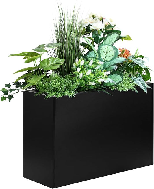Heavy-Duty Steel Planter Box 38”x12”x30”, Rust-Resistant Large Outdoor & Indoor Plant Container, Metal Garden Box with Drainage Holes & Reinforced Edges