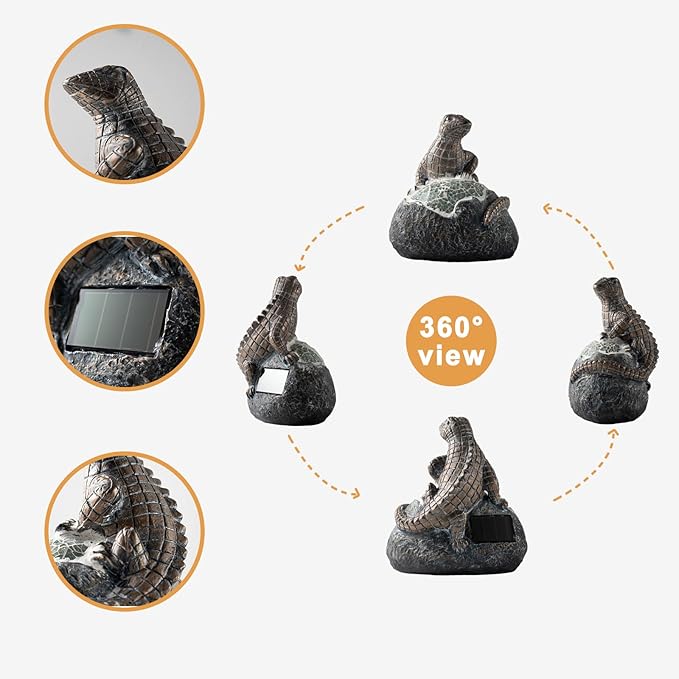 Solar Garden Outdoor Statues Lizard with LED Lights - Lawn Decor Lizard Statue for Patio, Balcony, Yard Ornament - Unique Housewarming Gifts