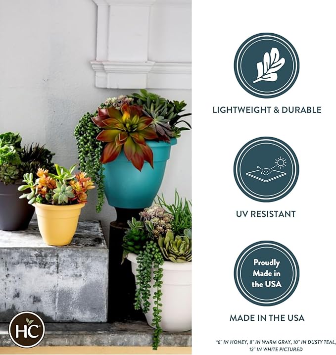 The HC Companies Caribbean Planter Pot - Outdoor & Indoor Plant Pot with Drainage Hole & Plug - Rolled Rim Plastic Pots for Plants & Flowers - Decorative Plant Pot (16" Pink Rose, Pack of 2)