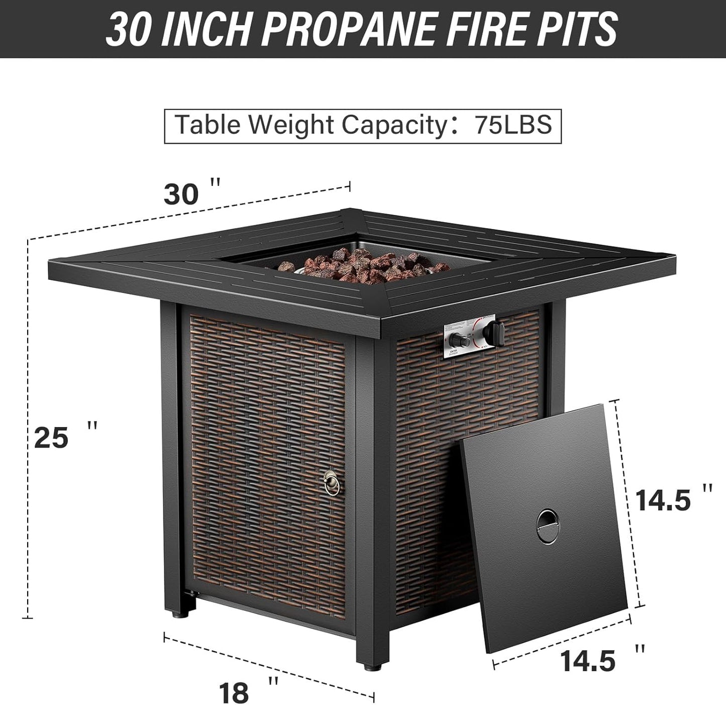 7 Pieces Patio Furniture Set with Fire Pit Table - 4 Outdoor Swivel Rocker Chairs with 50000BTU Propane Fire Table and 2 Side Table, Outdoor Conversation Set for Casual Gathering