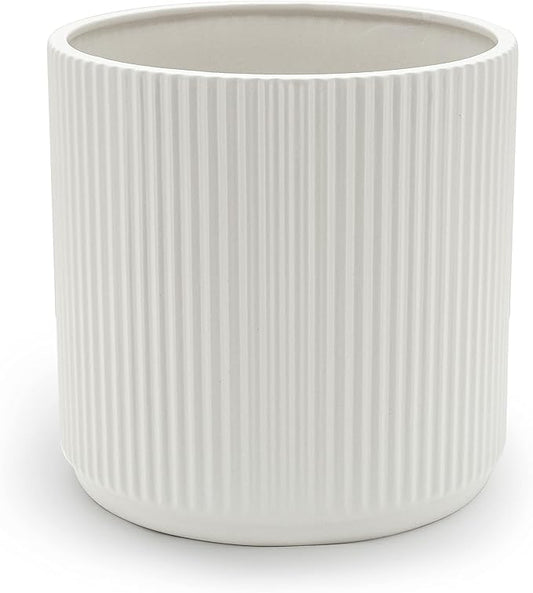 Amazon Basics Fluted Ceramic Round Planter, 10 in, White