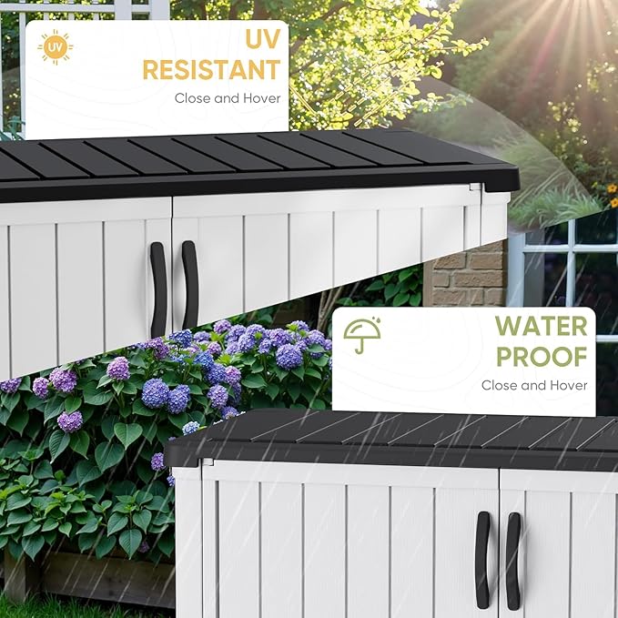 Devoko 50 Cu Ft Outdoor Storage Cabinet - Waterproof Vertical Shed for Patio, Garden & Deck, Heavy-Duty Tool Storage Box for Cushions, Accessories & Equipment, Durable & Weather-Resistant (White)