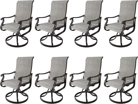 Amopatio Patio Swivel Chairs Set of 8, Outdoor Swivel Rocker Dining Chairs with All Weather Textilene High Back & Metal Frame, for Backyard Deck Lawn, Light Gray