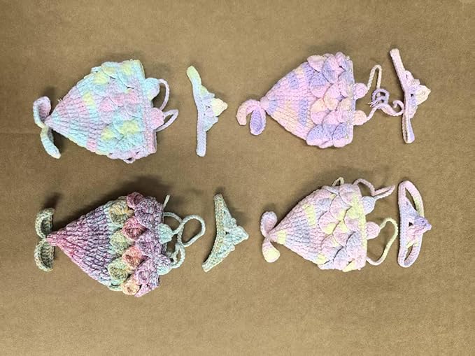 Clothes for Labubu Doll,Clothes for Doll Accessories,Hand-woven Bikini Mermaid Crochet Skirt Set,Summer Mermaid Costume Outfit Suitable for Labubu15&17cm,Dress-Up Accessories for Labubu Doll (color04)