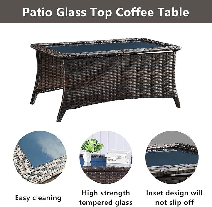 Wicker Outdoor Furniture Patio Furniture Set - 6 Piece Patio Conversation Set with Swivel Rocker Chairs, Rattan Sofa, Ottomans and Coffee Table, Gray Cushion