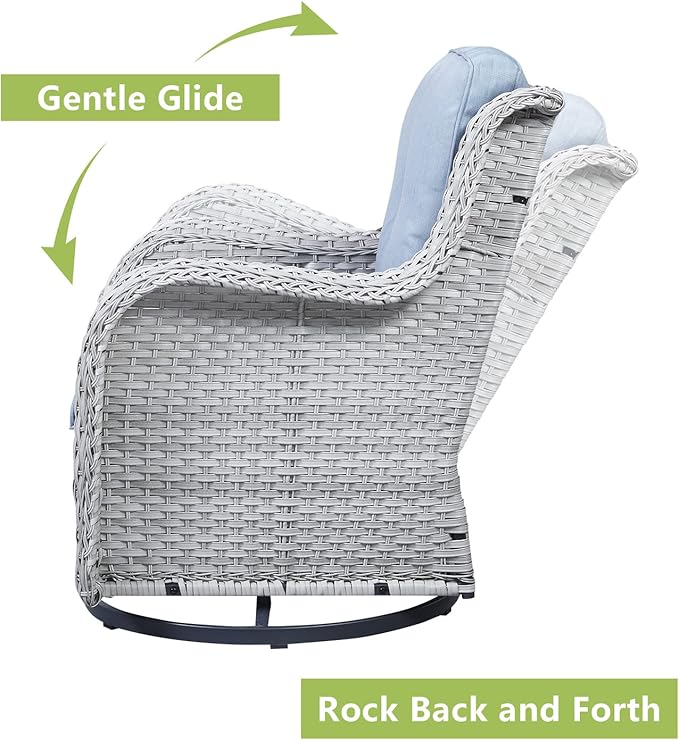 Outdoor Patio Swivel Rocker Chairs - Wicker Rattan Patio Swivel Rocking Chairs Set of 2 with High Back,Deep Seating and Comfort Cushions for Deck Porch Garden,Light Grey/SkyBlue