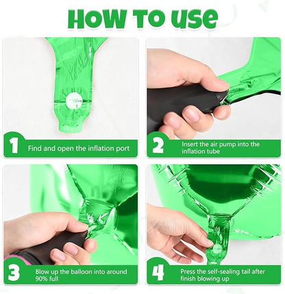 Green Silver Black Giant Foil Balloons, 6 Pcs Large Metallic Green and Black Round Balloons, 22 Inch Big Round Foil Balloon for Birthday Party Baby Shower Graduation Prom Wedding Decorations