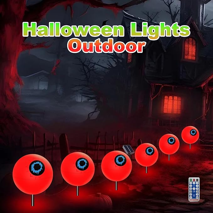 Outdoor Solar Lights Waterproof Decorations, 6 Pack Solar Globe Lights for Garden Decorations, Outside Ghost Solar Scary Eyeball Pathway Lights Decor for St. Patrick's Day Tree Garden Lawn Yard