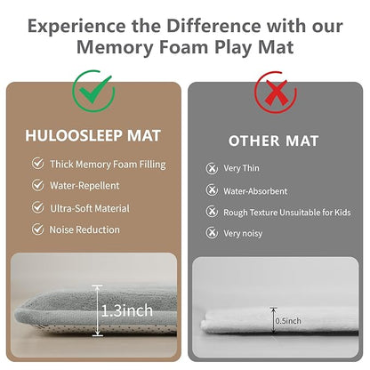 Baby Play Mat for Floor,1.3" Thick Elasti-Foam 50"×74" Playpen Mat for Tummy Time,Water Repellent Soft Coral Velvet for Toddler,Infant,Kids,Non-Slip Backing Safe for Crawling(Light Grey)