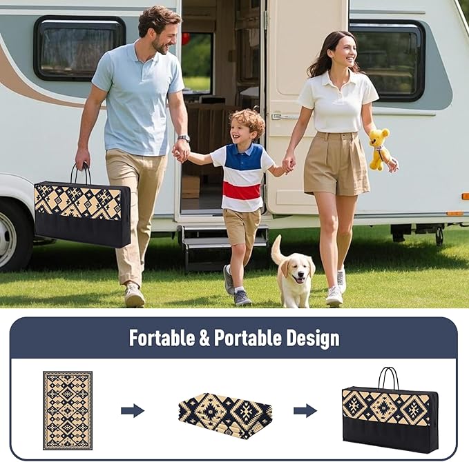 WILDROOTS 5x8 Feet Plastic Bohemian Outdoor Rug, Stain Resistant Waterproof Reversible Outdoor Patio Rug, Fade Resistant Camping Rug