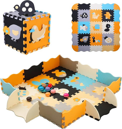 Coolcandy Baby Play Mat, 25Pcs Interlocking Puzzle Floor Mat, with Safety Fence - 0.4" Thick Non-Toxic EVA Foam Play Mat, for Infants & Toddlers 3-36 Months, Soft Puzzle Tiles for Play Areas