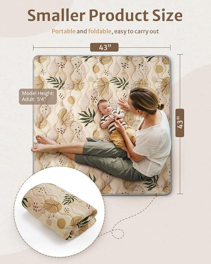 Blissful Diary Portable Baby Play Mats for Floor, Thick Cushioned Foldable Baby Crawling Mat for Indoor Outdoor, Non-Slip & Washable Kids Playmat for Tummy Time Activity, Earth Tones 43" X 43"