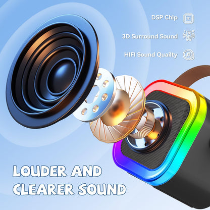 【2025 Newest】 Mini Karaoke Machine for Kids Girls & Boys - Portable Bluetooth Speaker with 2 Wireless Microphones - Kids Birthday Gifts for Ages 4-10 - Kids' Instrument Accessories - Black