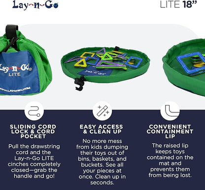 Lay-n-Go 2-in-1 Small Portable Drawstring Toys Storage Organizer and Play Mat for Room and Travel, Made for Kids and Toddlers with a Durable Patented Design