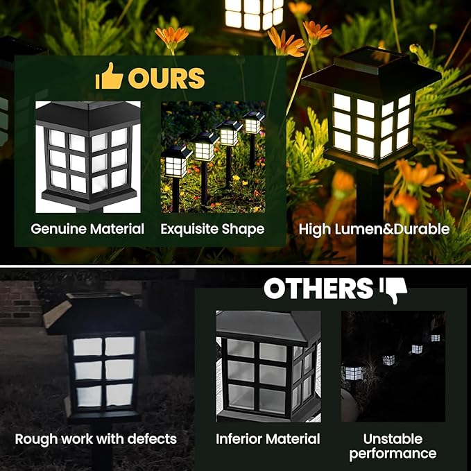 GIGALUMI Solar Outdoor Lights，6 Pack LED Solar Lights Outdoor Waterproof, Solar Walkway Lights Maintain 10 Hours of Lighting for Your Garden, Landscape, Path, Yard, Patio, Driveway