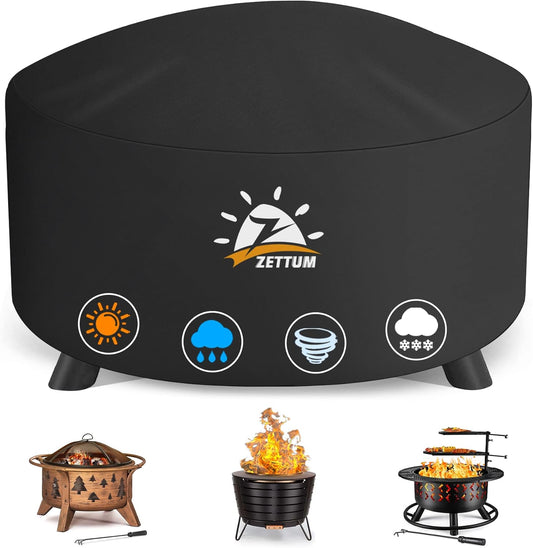 Fire Pit Cover Round 44 Inch - Outdoor Firepit Cover Heavy Duty & Waterproof, 600D Patio Fire Table Cover Gas Fire Pit Accessories Fade & Weather Resistant - 44 x 44 x 24 Inch