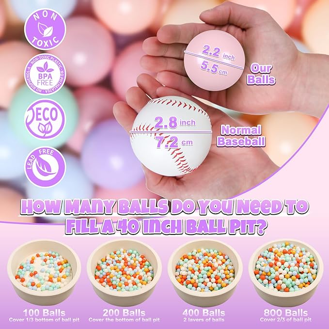 GOGOSO Ball Pits Balls for Toddlers Pack of 50 100 200 Plastics Shape Ball Non-Phthalate Non-BPA Non-Toxic 2.2-Inch Crush Proof Play Balls