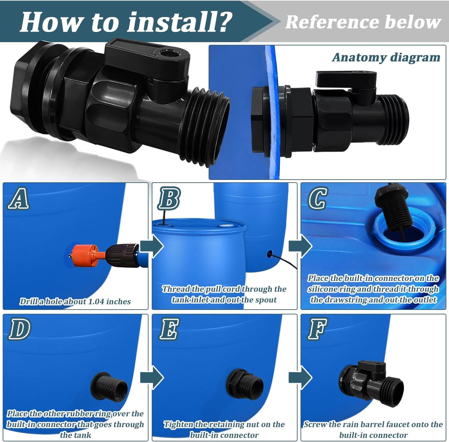 Rain Barrel Spigot Kit 4 Kit Water hose Shut-Off Ball Valve Plastic Garden Hose Shut Off Valve+3/4 GHT Rain Barrel Bulkhead Fitting for Rain Barrels Water Tank Pond Aquarium Tubs Pools Spigot