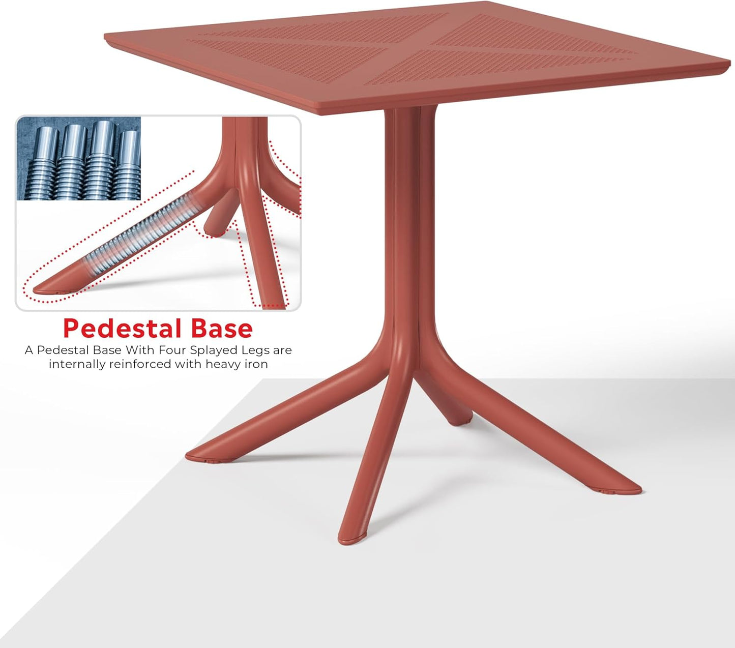 Table Chairs Set of 4, HDPE Patio Square Dining Table and Stackable Chairs, Outdoor Small Patio Furniture Set All Weather for Backyard Porch Poolside, Red