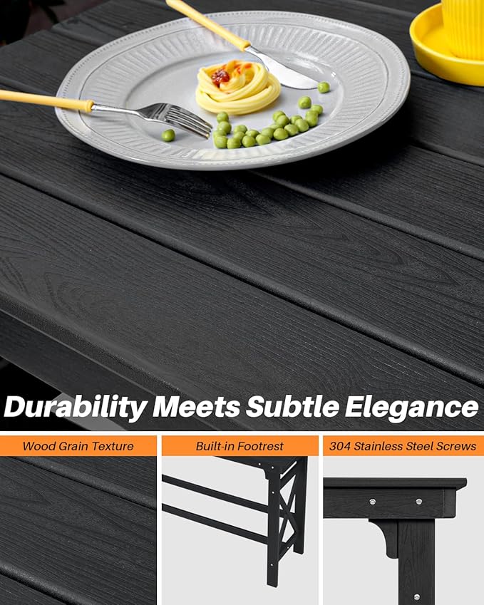 HDPE Patio Bar Table, 41" Rectangle Outdoor Bar Tables Counter Height Table, Adirondack Outdoor Bar Height Table, HDPE Outside Pub Tables for Balcony, Deck, Backyard, Poolside, Obsidian