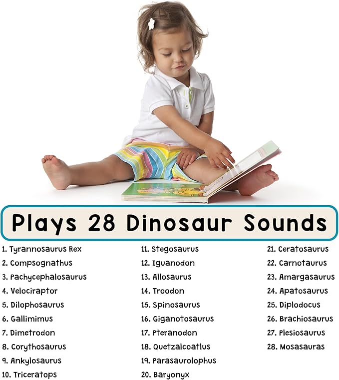 LEARNING BUGS Dinosaur Sound Book for Kids 3-5, 28 Realistic Sounds. Explore Land, Sky, & Sea Dinosaurs, Perfect Educational Toy and Gift for Toddlers