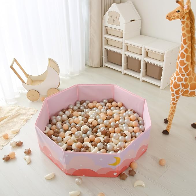 GOGOSO Ball Pit Balls Stars Moon Shapes Plastic Pitballs for Toddler Play Tent Baby Photo Props Kids Pool Water Toys Kiddie Pool Party Decor, Coffee+Beige Mix Cream Colors +Pearl Colors,200PCS