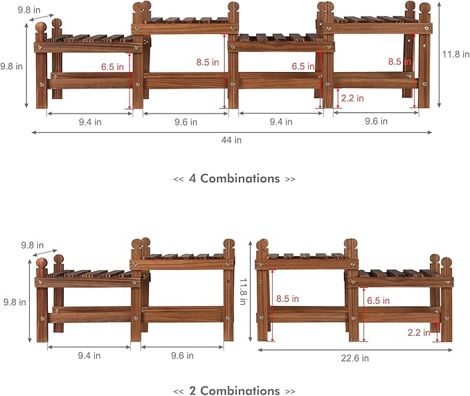 Wood Plant Stand Indoor Outdoor,4 Tiers Plant Stand Bench Indoor,Low Window Plant Shelf Small Long Flower Pot Stand for Multiple Plants (11.8"-44'')