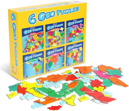GeoToys GeoPuzzle, Country-Shaped Jigsaw Puzzles Set of 6 in One Box, Geography Puzzle, Map Puzzle, Jigsaw Puzzles for Kids Ages 6-9 Years Old