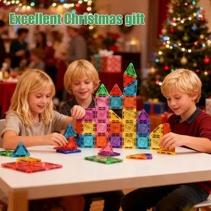 60PCS Mini Magnetic Tiles Building Blocks Set with Portable Iron Case, STEM Travel Toys for Kids Ages 3+, Educational Magnet Construction Puzzles for Boys and Girls,Toddler Puzzle Birthday Gift Toys