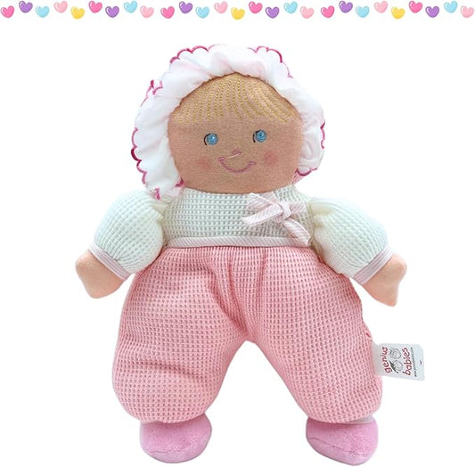 Genius Baby Toys Cuddly Squishy Soft Doll - Pink Thermal Baby First Dolls for Infants - My First Dolly, Classic Vintage Design - Perfect as a Lovey