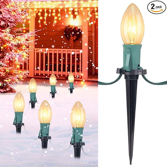 C9 Christmas Lights Outdoor, 2 Packs Total 51.4 Ft 40 Bulbs Christmas Pathway Lights, Waterproof Walkway Lights for Outside Driveway Sidewalk Outdoor Christmas Decorations Yard, Clear