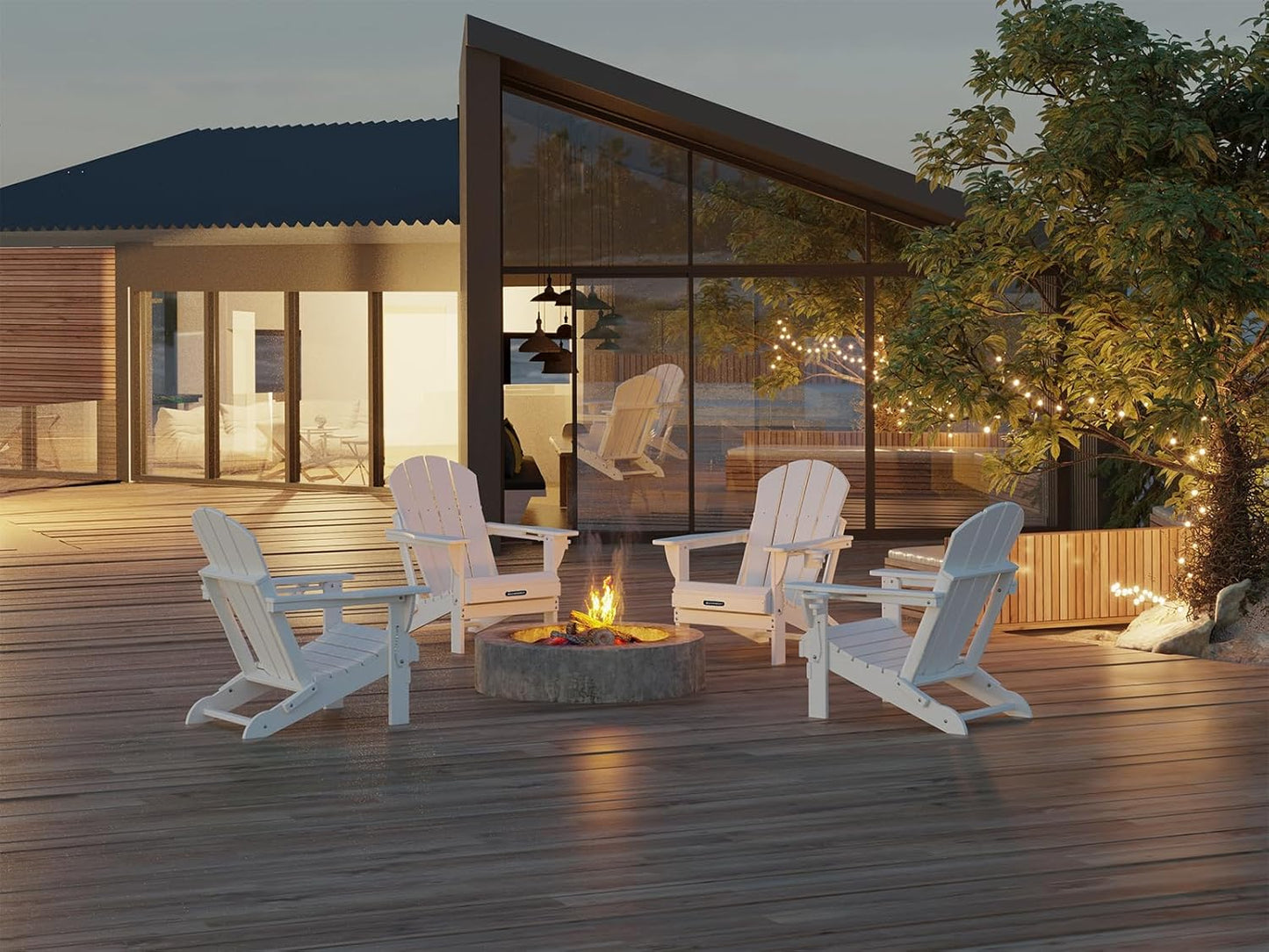 MUCHENGHY Folding Adirondack Chairs, Patio Chairs, Lawn Chairs, Outdoor Chairs, Adirondack Chair Plastic, Fire Pit Chairs, Weather Resistant with Cup Holder for Deck, Backyard, Garden(White)