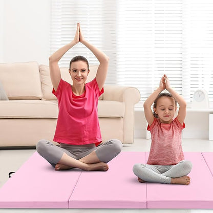 Giantex 4'x10'x 2" Gymnastics Mat, 4-Panel Folding Aerobics Exercise Mat w/Hook & Loop Fastener, Carrying Handle, Portable Tumbling Mat for Stretching Yoga Cheerleading Martial Arts