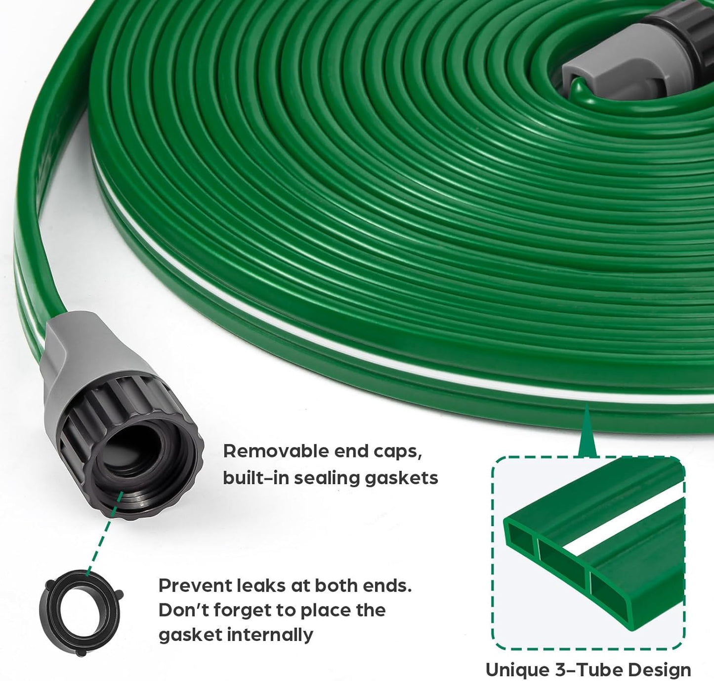 Jin&Bao Sprinkler Hose with Holes 75FT, Heavy Duty Watering Garden Hose, High-Efficiency Sprinklers System for Lawn and Garden with Staples