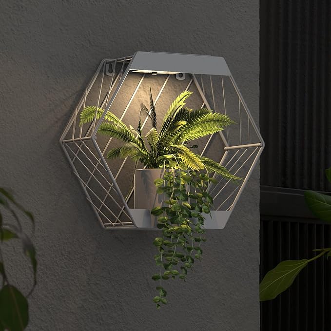 Grand patio Outdoor Leiden LED Solar Hexagon Wall Sconce Planter, with Dusk to Dawn Sensor Decor Wall Lighting for Garage Doorway Patio Yard, Cement Grey(S-Linear)