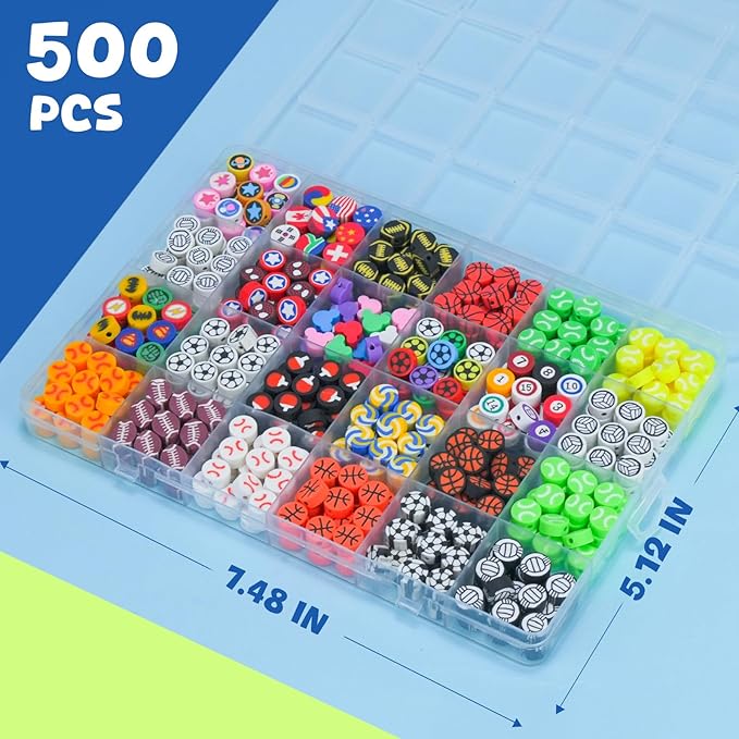 Gionlion Sports Polymer Clay Beads Bracelet Making Kit, Clay Beads with Basketball, Soccer, Baseball, and Football Designs for DIY Jewelry & Craft Projects