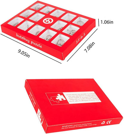 Ahyuan 15 Pieces IQ Test Mind Game Toys IQ Toys Brain Teaser Metal Wire Puzzles Magic Trick Toy Metal IQ Puzzle for Kids and Adults