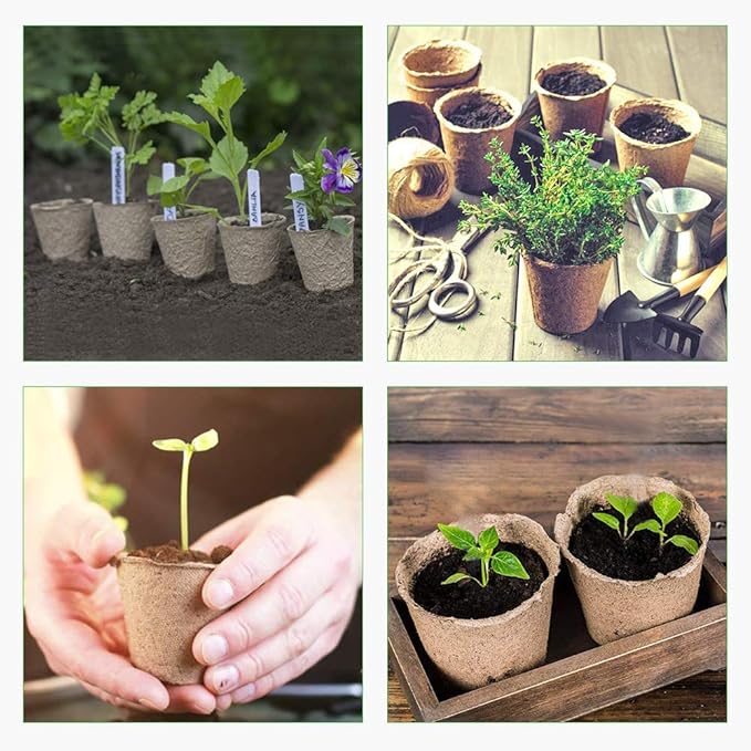 GROWNEER 120 Packs 2.4 Inch Peat Pots Plant Starters for Seedling with 25 Pcs Plant Labels Biodegradable Herb Seed Starter Pots Kits Garden Germination Nursery Pot