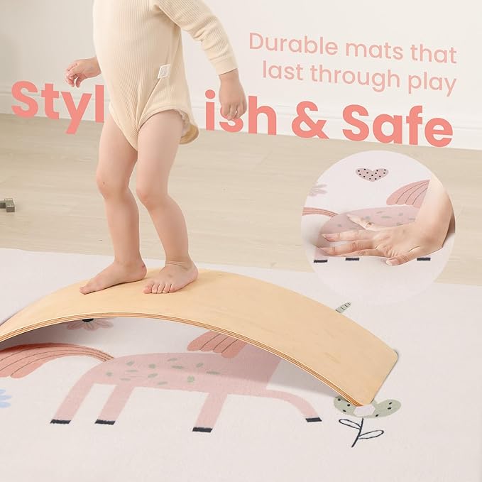 Baby Play Mat for Floor,1.3" Thick Cushioned Playpen Mat 50"x50",Extra Soft Elasti-Foam,Water Repellent Coral Velvet,Non-Slip for Crawling&Tummy Time,Infant Toddler Kids Nursery Rug(Unicorn)