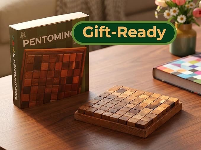 BSIRI Pentominoes Board Logic Puzzle Desk Toys Brain Games Cube Magic Educational Teaser Challenging Gift Intelligence Mind Kids Wooden Strategy Christmas Supplies Box Master Smart Boy Classroom