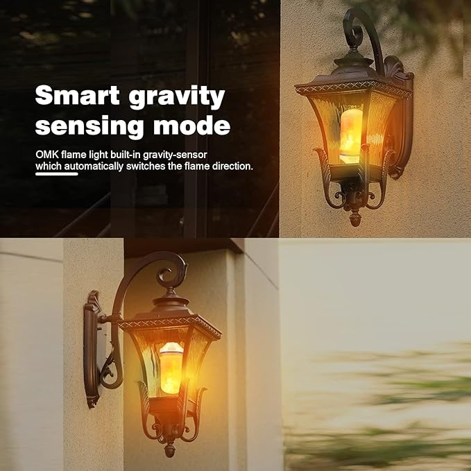 OMK Christmas Decorations Flame Light Bulbs, LED【Upgraded 2 Pack 】 4 Types Lighting Flickering Decorative Lamps for Porch, Yard, Party, Indoor, Outdoor Christmas Gifts