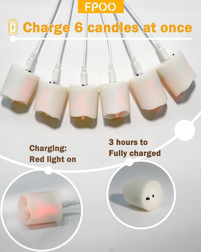 LED Tea Lights Rechargeable Candles with USB Charging Cable, 6 PCS Votive Tea Light with Remote, Flameless Flickering Warm White Tealights Candle for Halloween, Pumpkin Light, Christmas Decoration