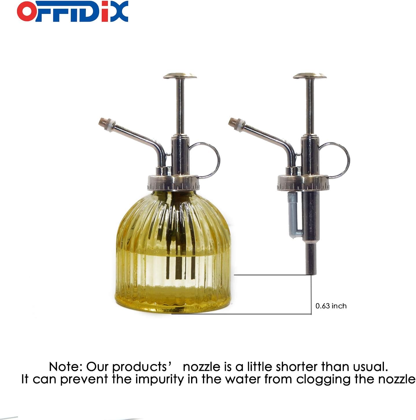 OFFIDIX Glass Watering Spray Bottle, 6.3" Tall Vintage Style Decorative Plant Atomizer Watering Can Pot with Bronze Plastic Top Pump for Indoor Potted Plants(Yellow)