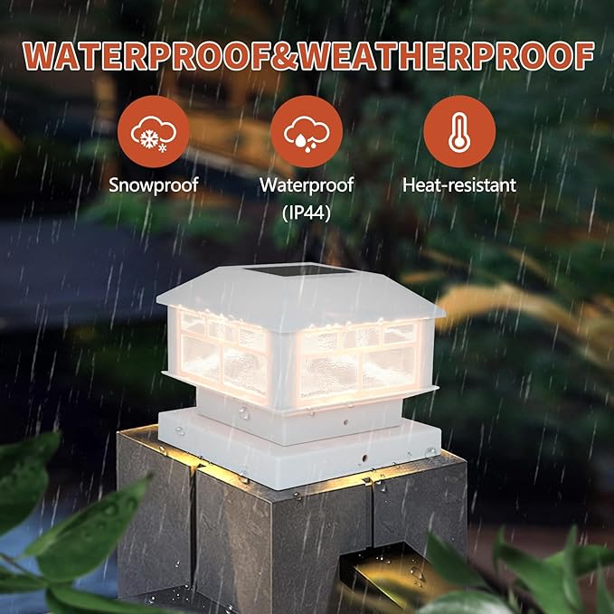 Solar Post Lights Outdoor, 20LM Fence Post Cap Lights, Waterproof, 2 Light Modes, Fit 3.5x3.5in 4x4in 5x5in Wooden Post, Solar Power Deck Lights for Garden Deck Patio Decoration(White 8Pack)