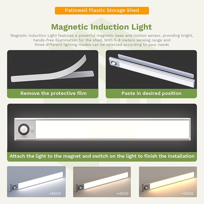 Patiowell 8 x 12 FT Resin Outdoor Storage Shed with Floor, Large Shed with Light and Lockable Door for Garden, Backyard, Tool Storage Use, Easy to Install in Beige (Kick-it Shed)