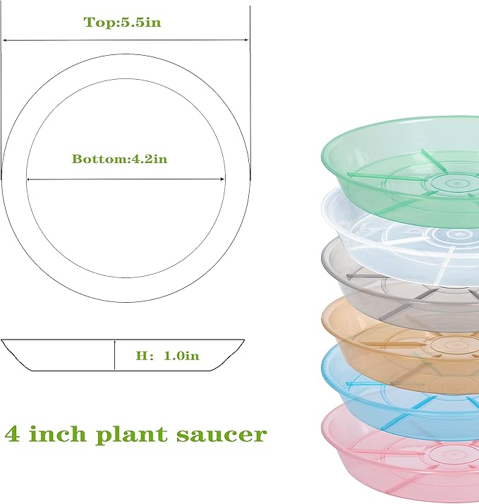 6 Pack Plant Saucer Drip Tray, 4 5 6 8 9 10 12 14 16 18 inch, Heavy Sturdy Plastic Planter Flower Pot Saucers for Indoor Outdoor Garden, Plant Water Drip Trays for pots Base (4", Blue)