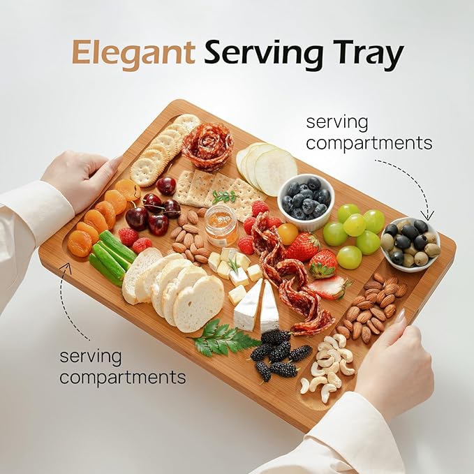 Extra Large Bamboo Cutting Board for Kitchen - 18 Inch Wood XL Cutting Boards with Juice Groove and Handles, Wooden Chopping Board for Meat, Cheese, Fruit & Vegetables (Pre Oiled, Brown)