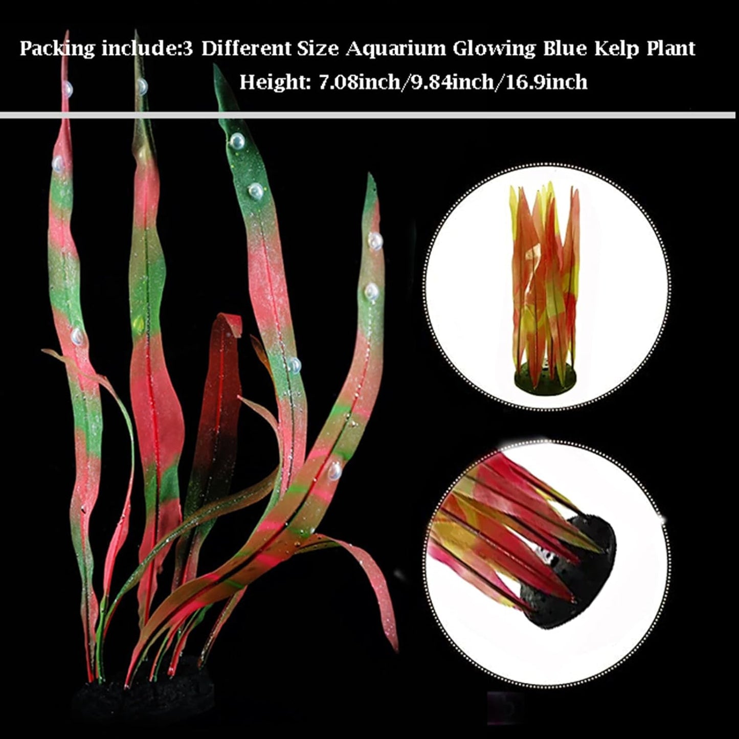 3Pcs Soft Silicone Aquarium Plants Set Glowing Kelp Fish Tank Plants Decor Artificial Red Aquarium Plant Simulation Artificial Water Grass for Fish Tank,7.08in9.84in16.9in