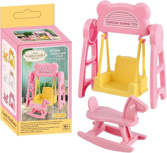 Mini Dollhouse Furniture Accessories Set, Swing&Rocking Horse Small House Furniture Toys Gift for Kids.